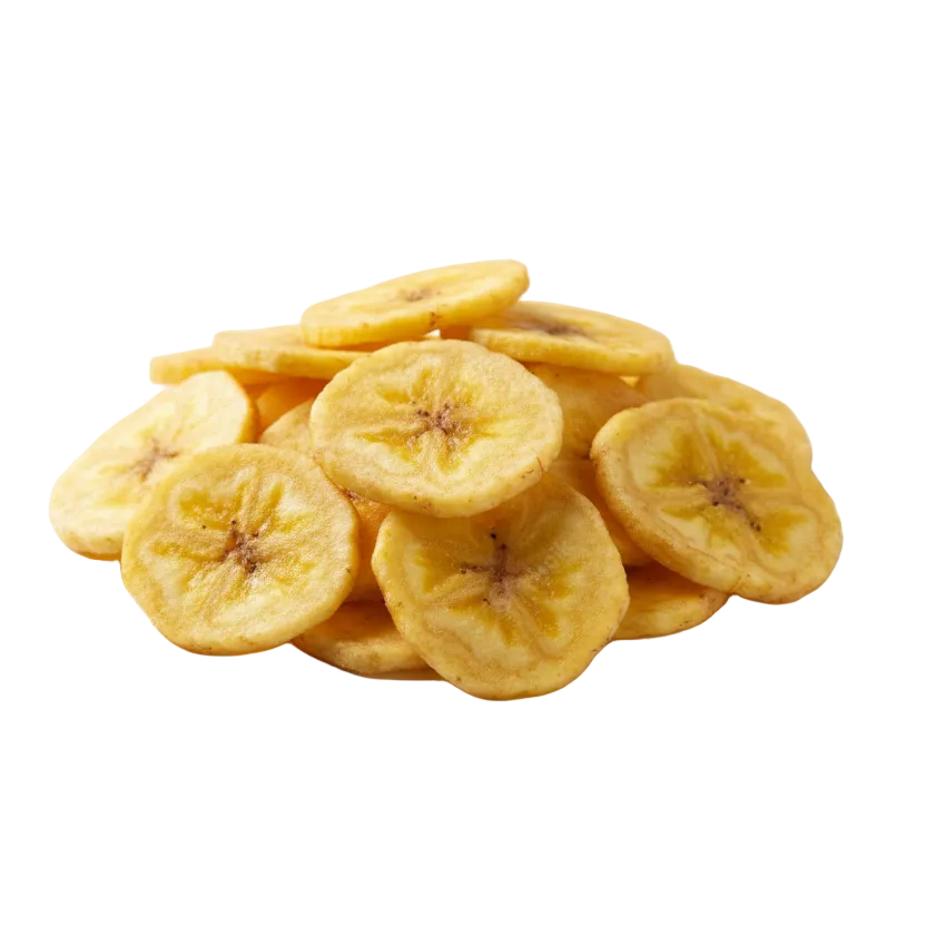 banana chips su sfondo bianco centrato all'immagine